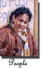 A painting of an old man smoking a cigarette.